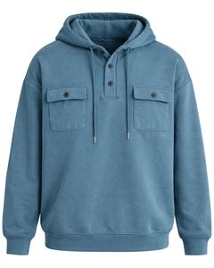 Sudadera con Capucha Azul Cielo para Hombre, con Cierre de Botones, Bolsillo Doble en el Pecho, Estilo Casual Urbano, Fabricante Personalizado - Product Image 1