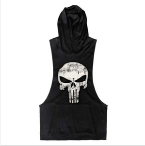 Men's Skull Print Sleeveless Hoodie Gym <b>Stringer</b> Tank Top Bodybuilding Workout <b>Vest</b> with Pocket Multi-Color Wholesale OEM - Product Image 1