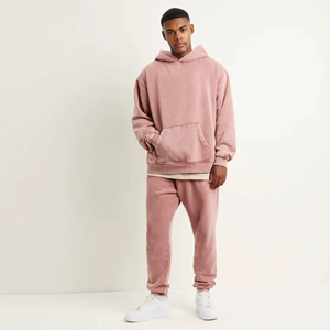 Sudadera con Capucha Rosa para Hombre, Corte Holgado, Color Sólido, Informal, Tejida, Manga Larga, con Bolsillos, para Otoño - Product Image 3