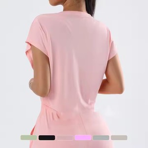 Crop top noir pour femme, manches courtes, col rond, tricoté, coupe ample, décontracté, couleur unie, toutes saisons - Product Image 4
