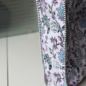 Handcrafted Floral Quilted Cotton Lightweight Eco-Friendly <b>Foldable</b> Open Top Tote <b>Bag</b> Ethnic Indian Block Print Large Capacity - Product Image 3