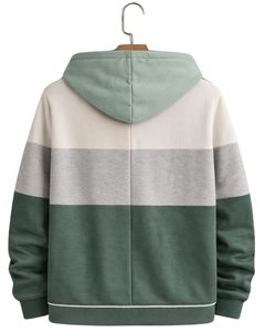 Sweat à capuche zippé personnalisé pour homme, vert sauge et gris, en molleton de coton, style streetwear décontracté, veste d'hiver, fabrication sur mesure - Product Image 2