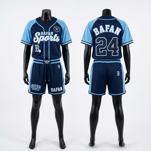 Ensemble short et maillot de baseball en mesh premium 250 GSM, bleu marine avec panneau latéral rouge, logo brodé, pour femmes - Product Image 2