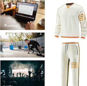 Ensemble de survêtement de luxe blanc cassé pour homme – Ensemble deux pièces de créateur avec sweat-shirt à col rond et pantalon de jogging fuselé - Product Image 5