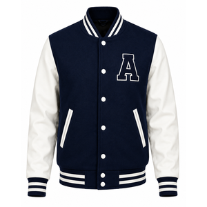 Veste universitaire pour homme de haute qualité, bleu marine avec manches crème, lettre C brodée sur le devant, col rabattu, style preppy, automne - Product Image 3