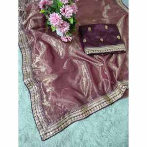 TEJIDO ATRACTIVO SEDA CODIFICACIÓN Y SECUENCIA TRABAJO SAREE CON BLUSA DESCOSADA VINO - Product Image 1