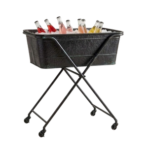 Seau à glace vintage en métal galvanisé argenté avec doublure et support, grand bac à boissons parfait pour la bière, le vin et le champagne - Product Image 4