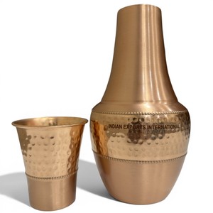 Jarra de agua de cobre hecha a mano con vaso de vidrio. (Cobre Puro Certificado) - Product Image 4