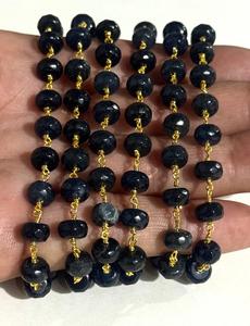 สร้อยลูกปัดพลอยสีน้ำเงินกรมท่าธรรมชาติขนาด 8 มม. หุ้มด้วยลวดชุบทอง สำหรับทำเครื่องประดับ DIY - Product Image 2