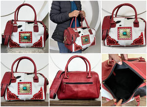Sac fourre-tout élégant en cuir de vachette pleine fleur, fait main, de qualité supérieure, pour femme, style western, taille moyenne, modèle Speedy - Product Image 3