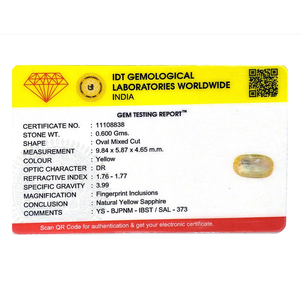 พลอยแซฟไฟร์สีเหลืองทรงรี 3 กะรัต สำหรับเครื่องประดับชั้นดี - Product Image 4