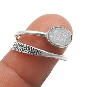 925 Sterling <b>Silver</b> <b>Adjustable</b> <b>Ring</b> Brilliant Oval Cut Druzy Gemstone Band Modern Bohemian Style Daily Office <b>Ring</b> For Women - Product Image 2
