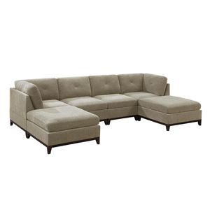 Ciniglia cammello tessuto 6pc Set di mobili soggiorno U-seczionale divano 2 cunei angolari 2 poltrone senza braccia 2 chiuffati ottomani esposti - Product Image 2