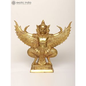 Sculpture en laiton Garuda Dev de 14 pouces de Vahana Lord Vishnu pour la décoration intérieure, les cadeaux et le temple fabriqués en Inde - Product Image 1