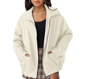 Genuine Cow Skin Leather Women's Oversized Eco-Friendly Beige High Quality Wholesale Fashion Motorcycle Bomber Jackets OEM - Product Image 1