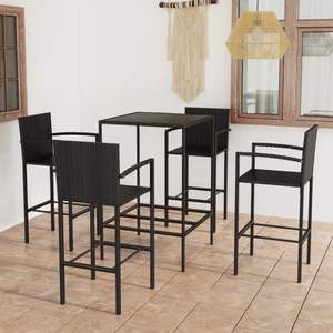Ensemble de bar de jardin en rotin PE noir avec acier thermolaqué et verre trempé pour mobilier de patio - Product Image 1