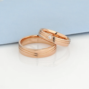 Alliances de mariage romantiques plaquées argent et or rose, ensemble de bagues uniques pour homme, bijoux en diamant moissanite rond - Product Image 5