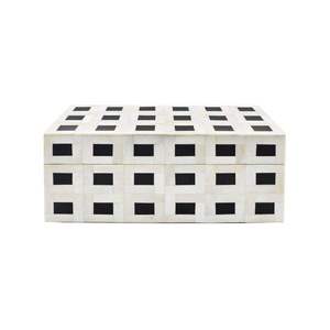 Boîte à bijoux en bois massif rectangulaire moderne SOFIYA CRAFT, blanche et noire, avec fermeture à boucle, design gravé, organiseur de bijoux - Product Image 1