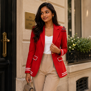 Greek Apparel Heritage Masonic Regalia Red Preppy Style <b>Blazer</b> Notched Collar Single <b>Button</b> Solid Color Woven Outerwear - Product Image 2