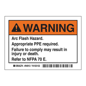 Étiquettes d'avertissement de risque d'arc électrique Brady 4x6 en PVC auto-adhésif durable pour la sécurité des équipements électriques - Product Image 1