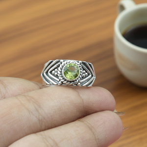Natural <b>Peridot</b> Silver <b>Ring</b> Handmade 925 Sterling Gold Plated Minimalist Geometric Band Women Fashion Fine Jewelry Gift for Men - Product Image 5