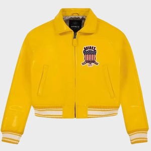 Avirex Style Cropped Varsity Jacket Women's Retro Leather Patch <b>Coat</b> - Product Image 2