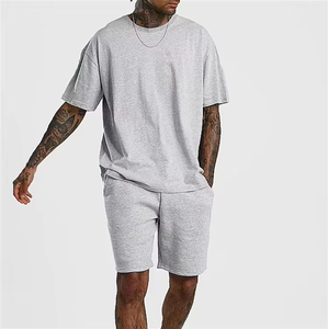 Custom Logo Printed Summer Casual Streetwear Breathable Knitted Short Sleeve Beach Jogging Suit Men Two Piece Short Sets <b>Tshirt</b> - Product Image 3