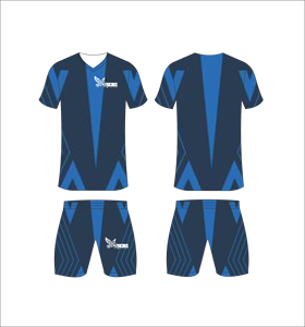 Conjunto de Uniforme de Fútbol Sublimado Personalizado, Cuello en V Azul Oscuro, Transpirable, de Secado Rápido, Jersey de Fútbol para Equipo, Pantalones Cortos, para Hombres, Niños y Jóvenes - Product Image 1