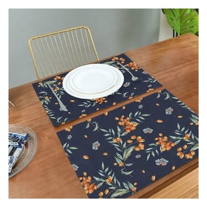 <b>Navy</b> Blue Grape Plant Printed 100% Organic Cotton GOTS Certificate Western Heat Resistant Dining Eco-friendly Table Cloth Mats - Product Image 1