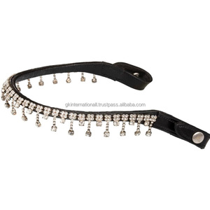 Design innovant, confortable, cristaux clairs, chaîne diamante en verre, bande de front de cheval en cuir anglais noir décoratif en épi complet - Product Image 2