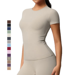 T-shirt de sport respirant à manches longues et col en V pour femme, coupe courte et ample, idéal pour le yoga et le fitness en été - Product Image 1