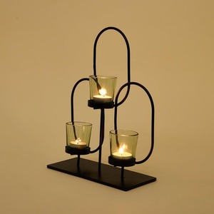 Support de bougie en laiton doré à 3 tasses avec bougies votives en verre rouge, chandelier ondulé, décoration d'intérieur - Product Image 2