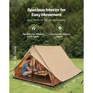 Tente d'hiver imperméable 4 saisons portable pour la randonnée et le camping - Tente cabine 2 personnes avec cheminée, poteaux, ignifuge, pour le camping au sol - Product Image 2