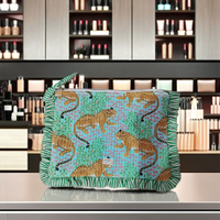 Pochette en coton matelassé à pompons, écologique, légère, durable, faite à la main, réutilisable, élégante, avec fermeture éclair, pour cosmétiques