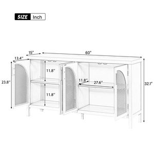 Credenza con Ampio Spazio di Archiviazione, Anta in Rattan Artificiale e Maniglie in Metallo per Soggiorno e Ingresso - Product Image 5