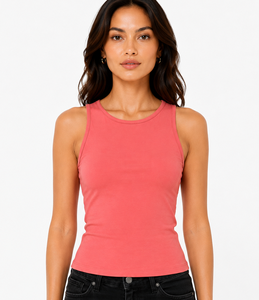 Camiseta sin mangas con cuello barco para mujer, personalizada OEM, material suave de punto de spandex/algodón, ropa de verano transpirable sin mangas de secado rápido - Product Image 1