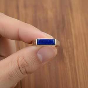 Anillo de lapislázuli hecho a mano, plata de ley 925, joyería minimalista con piedra preciosa en forma de barra para mujer, regalo. - Product Image 5