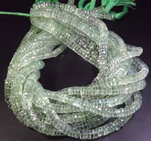 Hermosas cuentas de amatista verde natural de 6.5 mm, facetadas en forma de heishi, amatista de 16 pulgadas con orificio central para joyería DIY. - Product Image 2