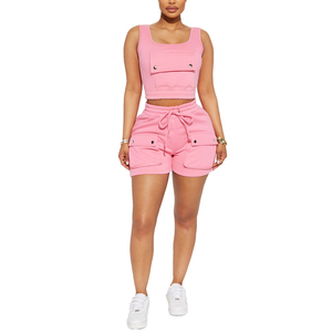 Shorts pour femmes en polyester et élasthanne, couleur unie, avec boutons et fermeture éclair, taille élastique, confortables, décontractés, pour dormir, pyjama, grande taille, sur mesure, OEM - Product Image 2