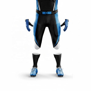 Men's American Football Jersey <b>Pants</b> Set Sublimated <b>Black</b> Blue V-Neck Short Sleeve Fitted Moisture Wicking All Seasons - Product Image 3