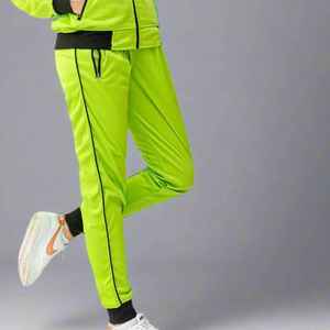 Survêtement vert néon pour femmes, manches longues, col montant, fermeture éclair, poches latérales, style sportif, vêtements de printemps - Product Image 3
