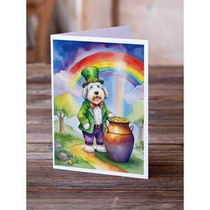 Whimsical Old English Sheepdog St. Patrick's Day Tarjetas de felicitación Pack 8 Tarjetas de nota en blanco con sobres A7 Tamaño 5x7 - Product Image 2