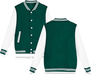 Veste universitaire pour homme beige et blanche à blocs de couleur, col montant, boutons-pression, style baseball, tissu durable, tendance - Product Image 3