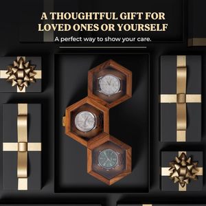Boîte de rangement et de présentation de montres hexagonale en bois poli avec nœud en ruban doré, emballage cadeau pour montres-bracelets pour hommes - Product Image 4