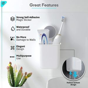 2 Pack Wall Mounted Adhesive Toothbrush <b>Toothpaste</b> Organizer White No Drill ABS Plastic Eco-Friendly Easy-Clean Storage Bathroom - Product Image 5
