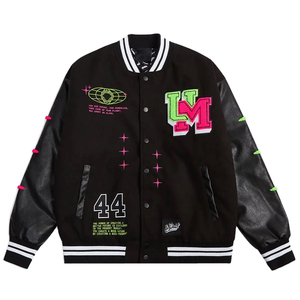 Chaqueta Varsity para Hombre SINEWY SPORTS, Negra, con Mangas de Cuero Sintético, Diseño de Parches de Chenilla, Cierre de Botones a Presión, Estilo Urbano - Product Image 2