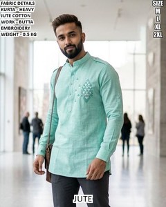 Kurta de Boda Tradicional Minimalista de Algodón, Corte Regular, Largo hasta el Suelo - Product Image 3