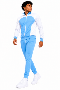 Premium Custom Teamwear <b>Tracksuit</b> <b>White</b> & Sky Blue Full Zip Sports Training Set - Product Image 4
