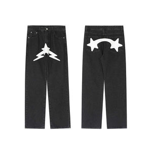 Custom <b>Men</b> Outfit Baggy Fit Dark Blue <b>Jeans</b> Pants <b>Men's</b> Loose Flare-leg Washed Yellow Mud-dyed Formal Summer Solid Dark <b>Jeans</b> - Product Image 1