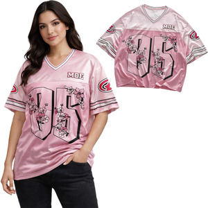 Maillot de football américain personnalisé pour femme, imprimé floral, col en V, maille, rose, avec numéro, tenue décontractée, production OEM, vente en gros - Product Image 1